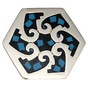 Sterling Silver Turquoise, Black Enamel Inlay Brooch Pendant